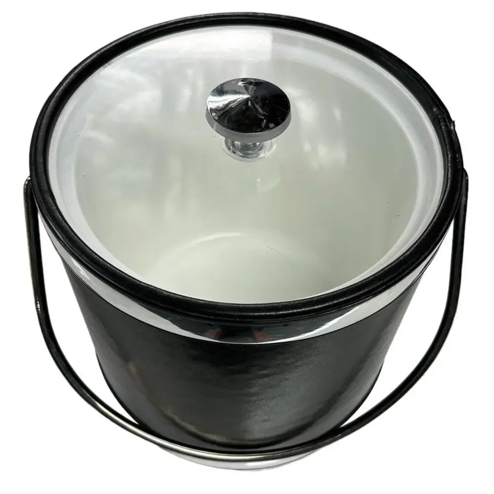 Vintage Mid Century Modern Faux‎ Leather Bar Ware Ice Bucket